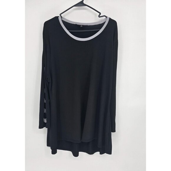 Caleesa Size 1X Womens Tunic Top Black Knit Long Sleeve Blouse - Picture 2 of 5